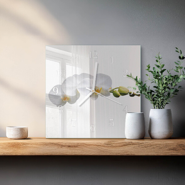 Vierkante glazen klok Orchidee