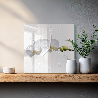 Vierkante glazen klok Orchidee