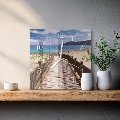 Vierkante glazen klok Strand Zee