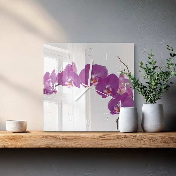 Vierkante glazen klok Orchidee