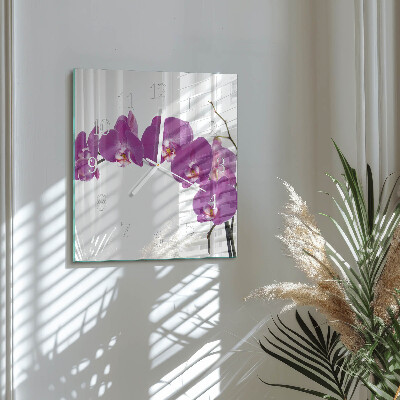 Vierkante glazen klok Orchidee