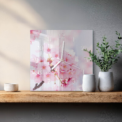 Vierkante glazen klok Bloemen