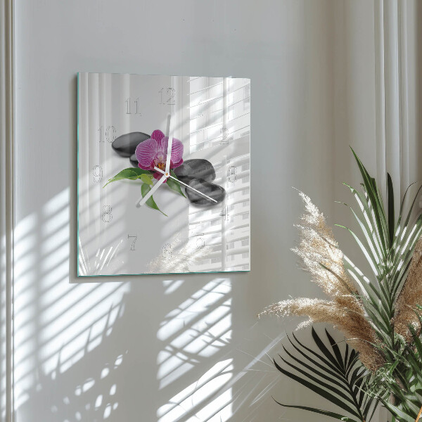 Vierkante glazen klok Orchidee