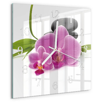 Vierkante glazen klok Orchidee