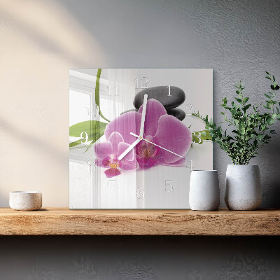 Vierkante glazen klok Orchidee