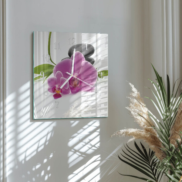 Vierkante glazen klok Orchidee