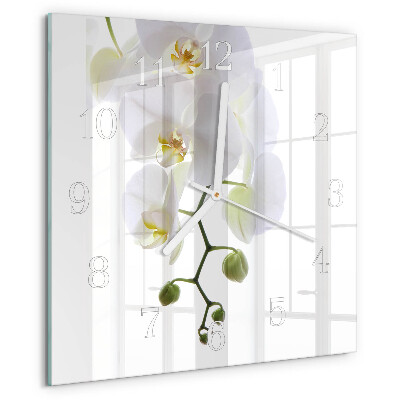 Vierkante glazen klok Orchidee