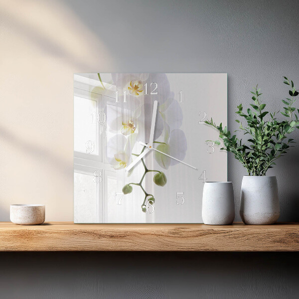 Vierkante glazen klok Orchidee