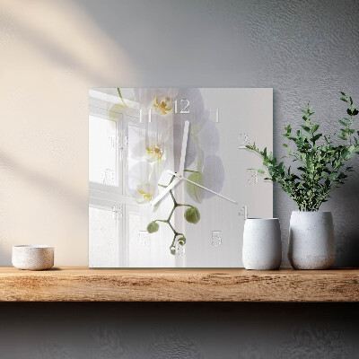 Vierkante glazen klok Orchidee