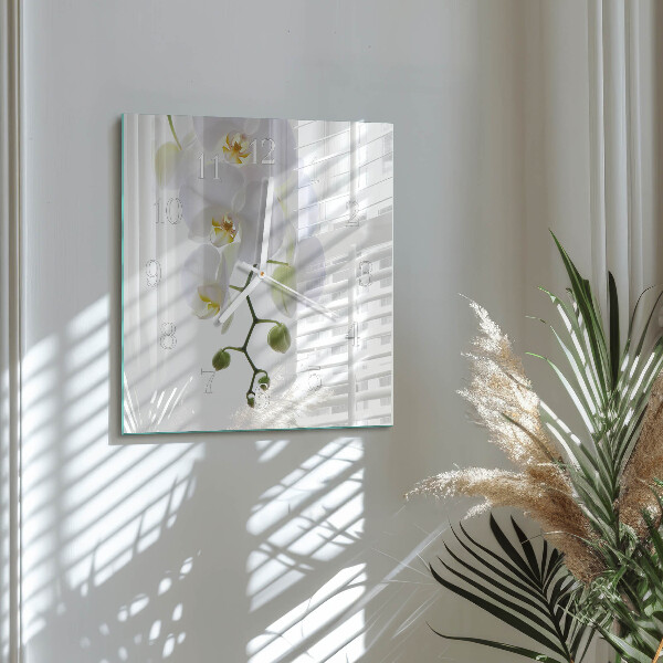 Vierkante glazen klok Orchidee