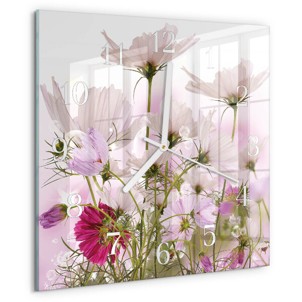 Vierkante glazen klok Cosmosbloemen