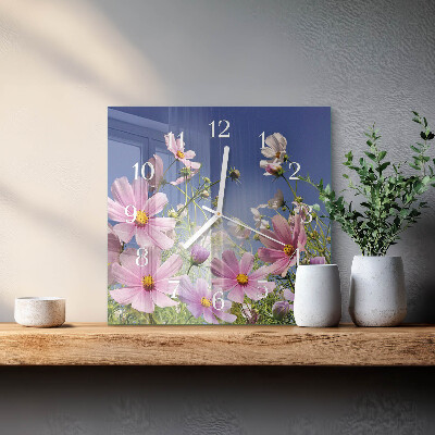 Vierkante glazen klok Cosmosbloemen