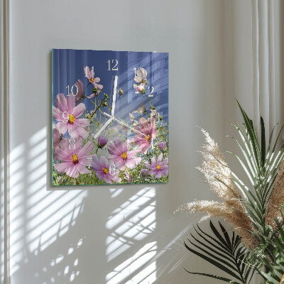 Vierkante glazen klok Cosmosbloemen