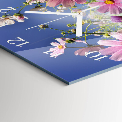 Vierkante glazen klok Cosmosbloemen