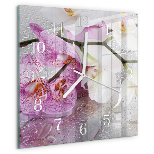 Vierkante glazen klok Orchidee