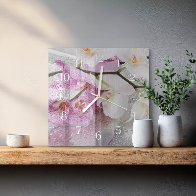 Vierkante glazen klok Orchidee