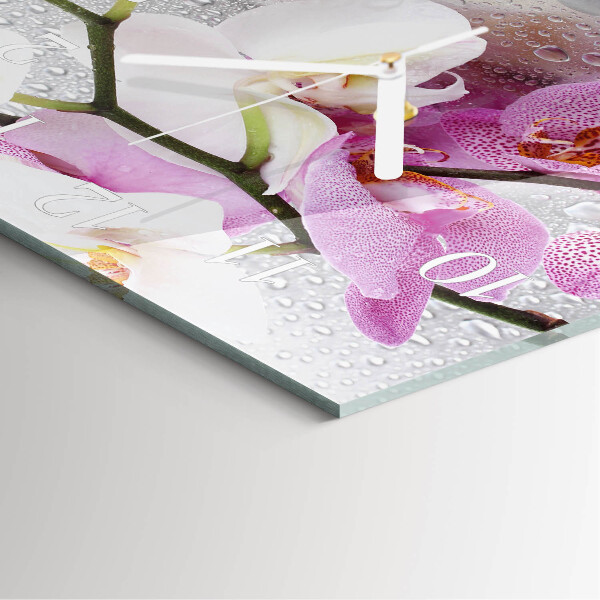 Vierkante glazen klok Orchidee