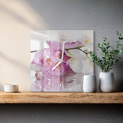 Vierkante glazen klok Orchidee