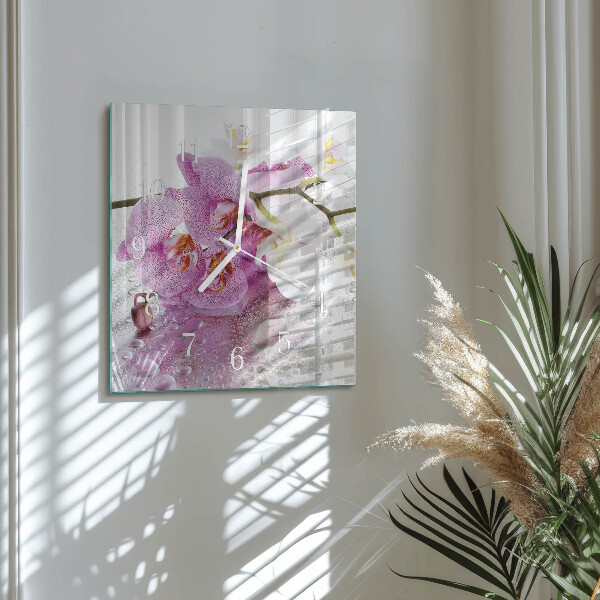 Vierkante glazen klok Orchidee