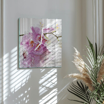Vierkante glazen klok Orchidee