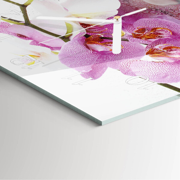 Vierkante glazen klok Orchidee