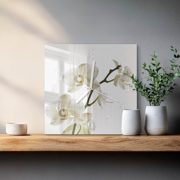 Vierkante glazen klok Orchidee