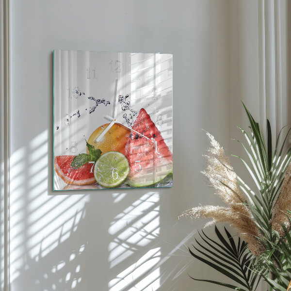 Vierkante glazen klok Fruit