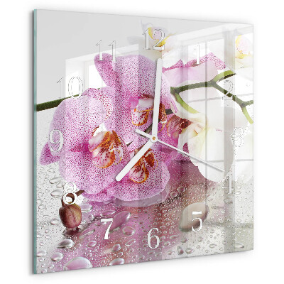 Vierkante glazen klok Orchidee