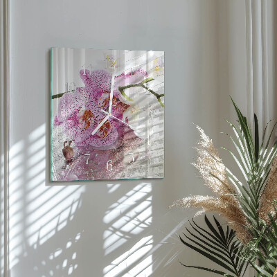 Vierkante glazen klok Orchidee