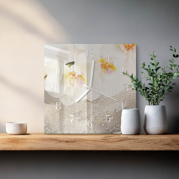 Vierkante glazen klok Orchidee