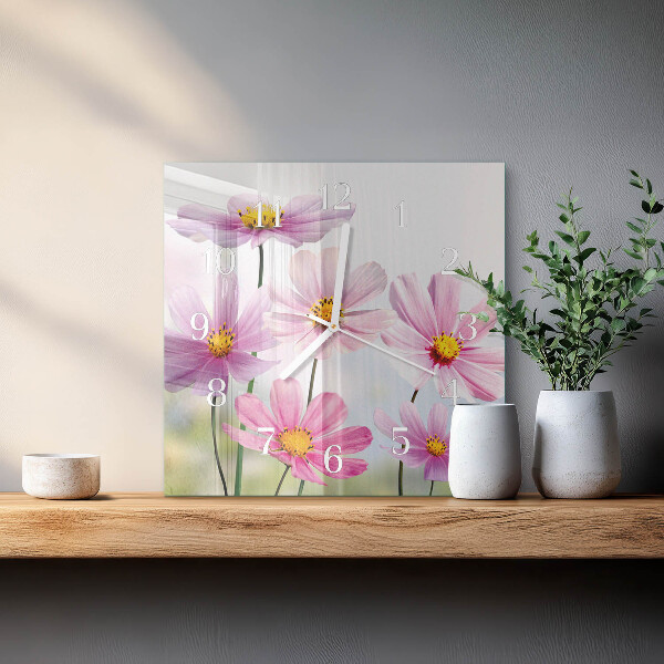 Vierkante glazen klok Bloemen