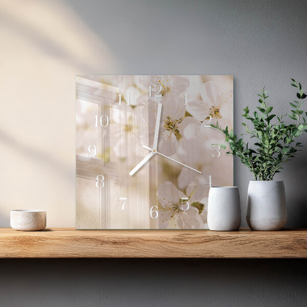 Vierkante glazen klok Bloemen