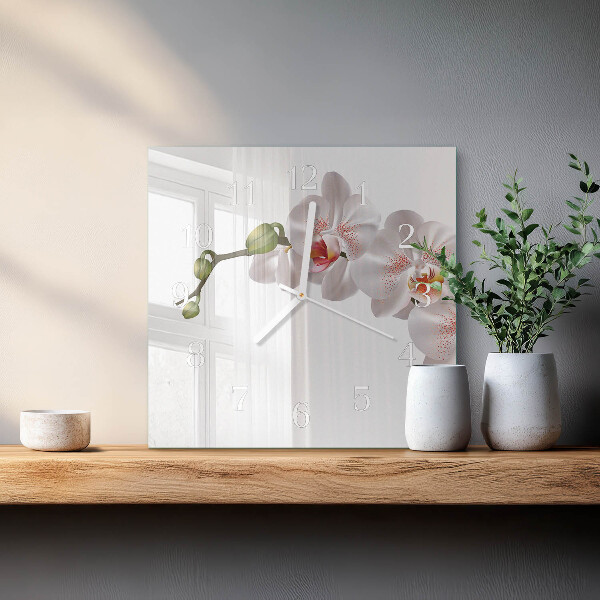 Vierkante glazen klok Orchidee