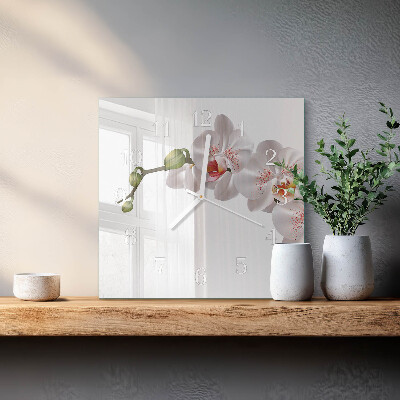 Vierkante glazen klok Orchidee