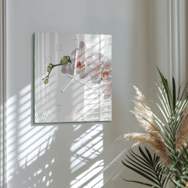 Vierkante glazen klok Orchidee