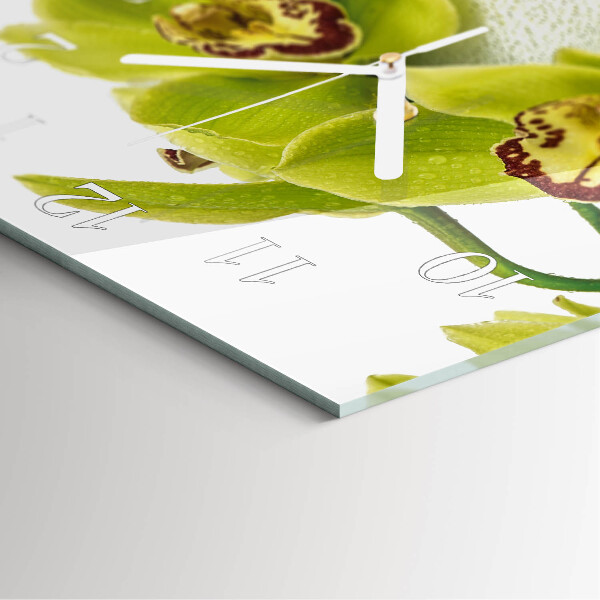 Vierkante glazen klok Orchidee