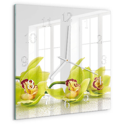 Vierkante glazen klok Orchidee