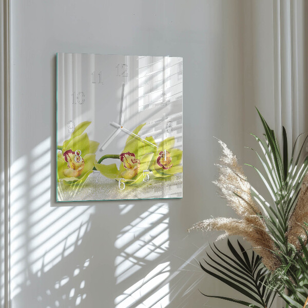 Vierkante glazen klok Orchidee