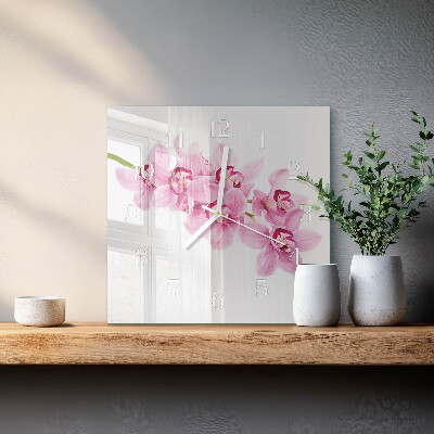 Vierkante glazen klok Orchidee