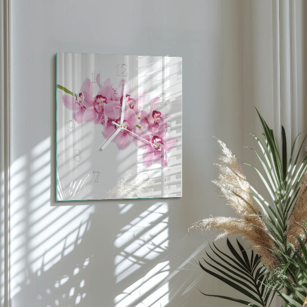 Vierkante glazen klok Orchidee