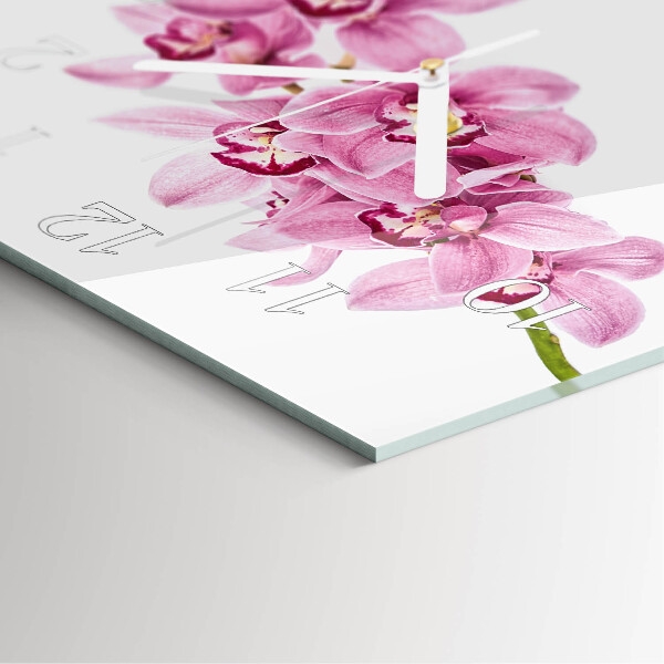 Vierkante glazen klok Orchidee