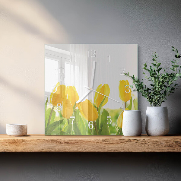 Vierkante glazen klok Tulpen