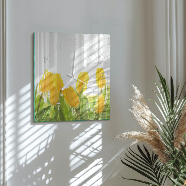 Vierkante glazen klok Tulpen