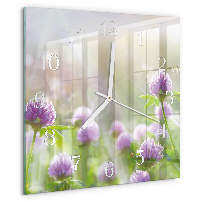 Vierkante glazen klok Bloemen