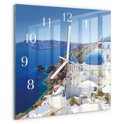 Vierkante glazen klok Santorini