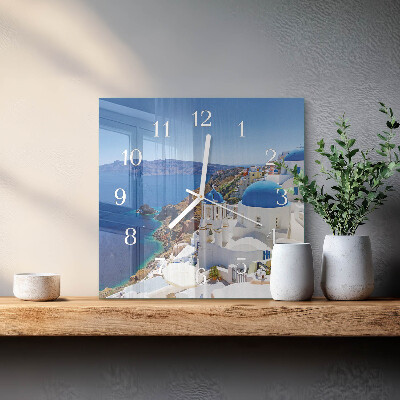 Vierkante glazen klok Santorini