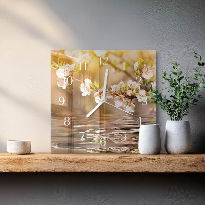 Vierkante glazen klok Bloemen