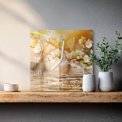 Vierkante glazen klok Bloemen