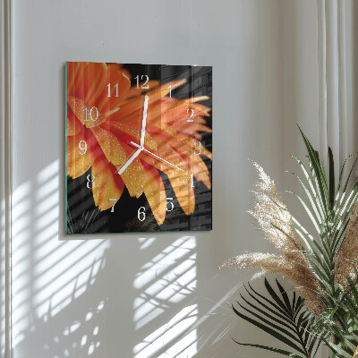 Vierkante glazen klok Gerbera