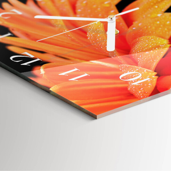 Vierkante glazen klok Gerbera